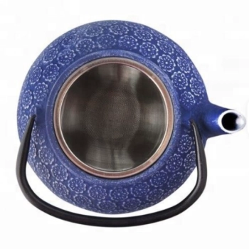 Żeliwny Imbryk, dzbanek 1000ml (niebieski z motywem kwiatu)